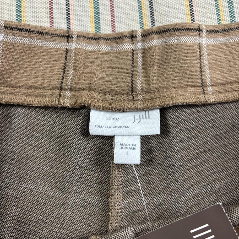 NEW J. Jill Pants Womens Large Brown Plaid Ponte Wide Full-Leg Cropped Pull On - Picture 4 of 12